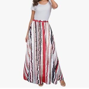 Striped Maxi Skirt - Red, Black, White